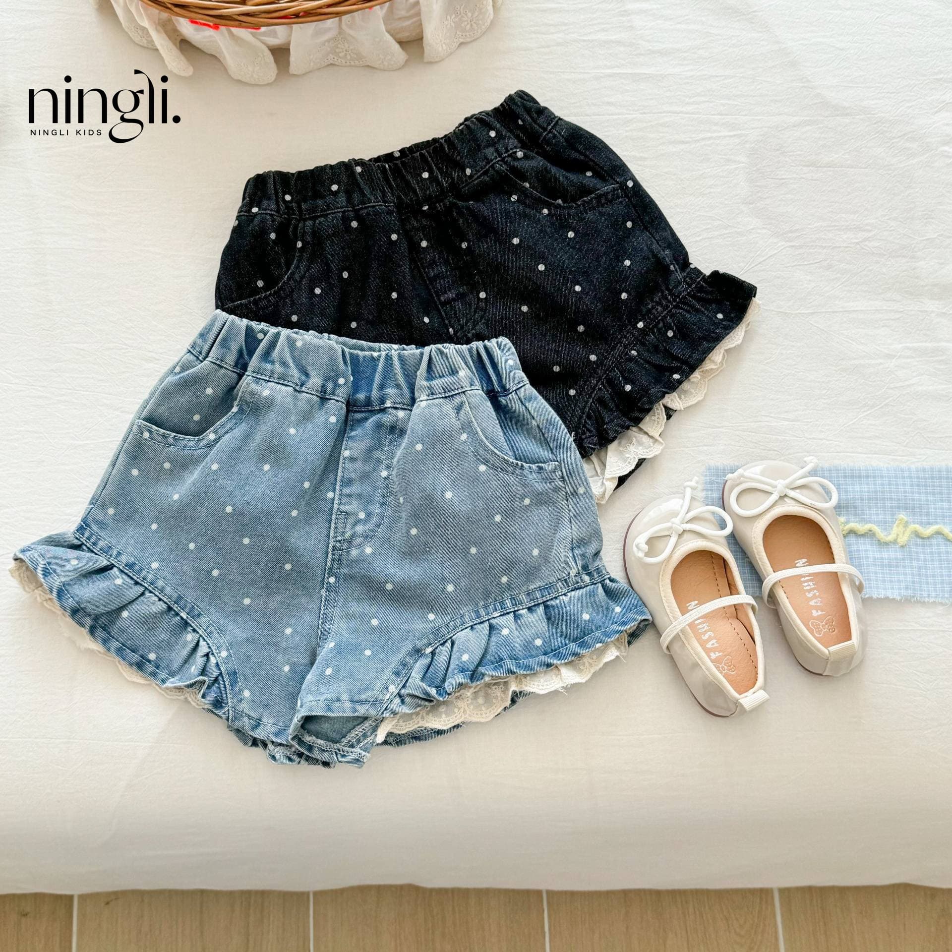 Ningli Children's Clothing Summer New Fashion Kids Loose Pants Girls Polka Dot Lace Shorts Little Girl Jeans
