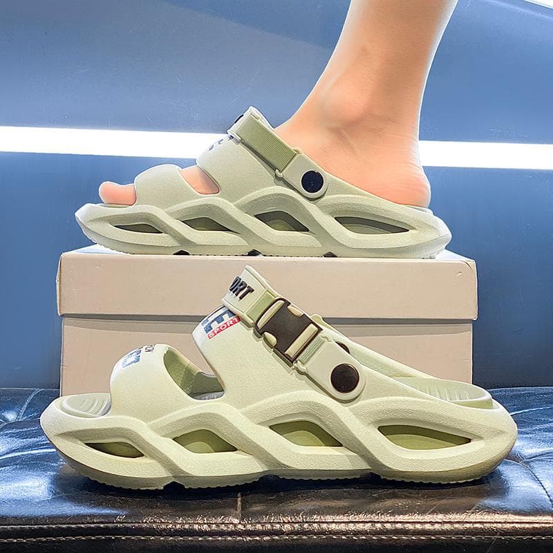 Crocs style slippers men summer anti-slip outdoor wear closed toe thick sole soft cotton slippers wear-resistant men's beach sandals