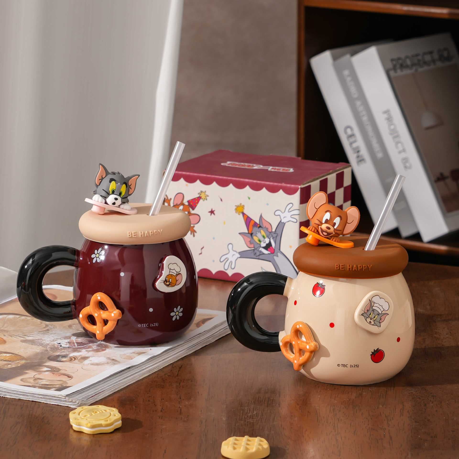 New Tom and Jerry Cartoon Mug Gift Box High-Value Ceramic Coffee Mug Cute Birthday Gift