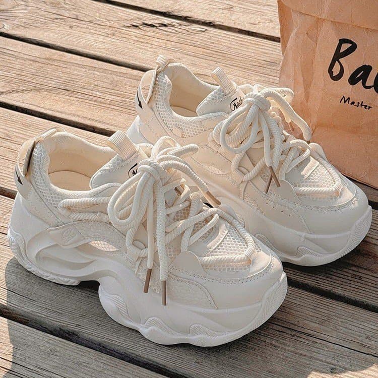 Trendy Dad Shoes for Women 2025 Spring Summer New Popular Mesh Shoes Breathable Thick-Soled White Sneakers