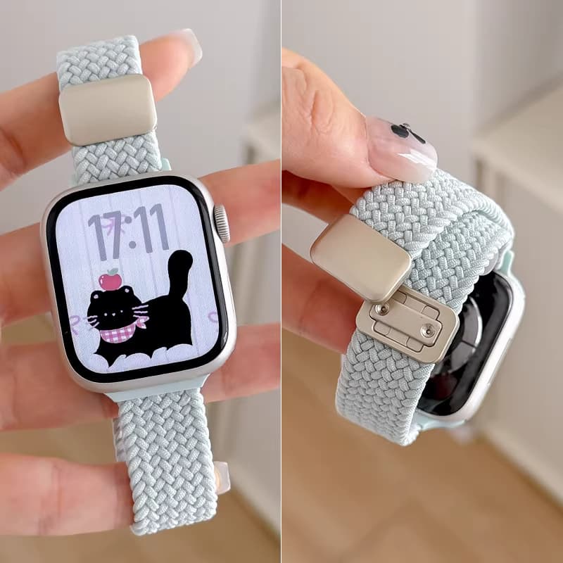 Slim Nylon Braided Magnetic Band for iWatch 11 S10 Apple Smart Watch Strap Spring Summer