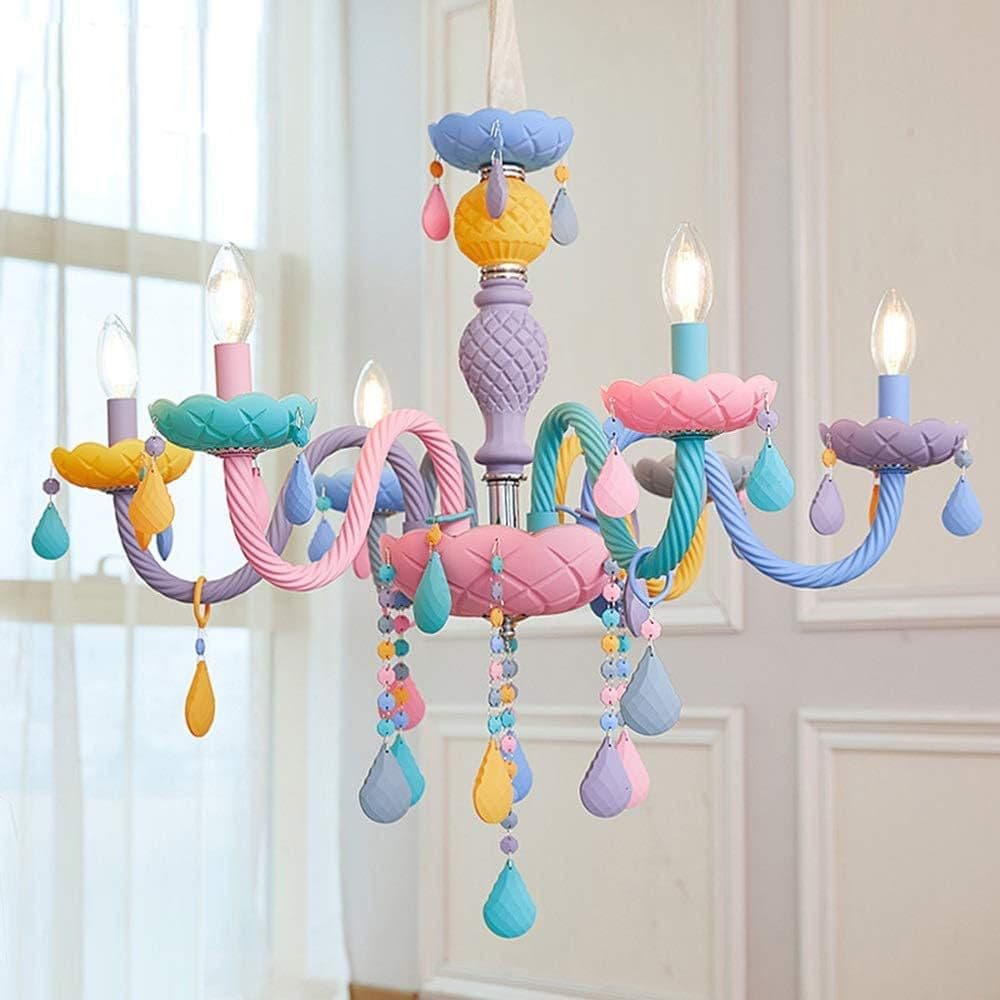 European Style Crystal Chandelier Rainbow Girl Princess Children's Room Bedroom Macaron Creative Iron Material Ceiling Light