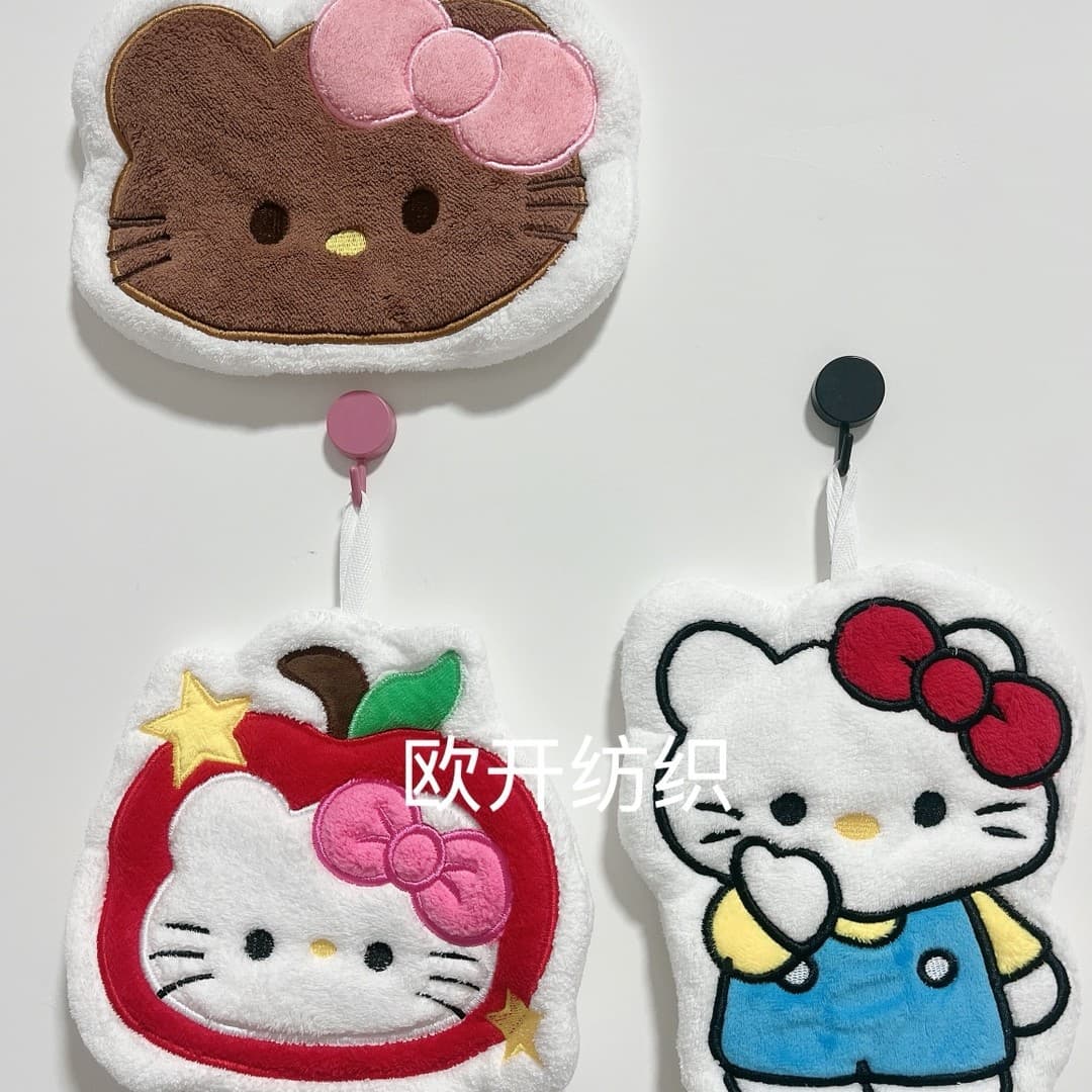 New Hello Kitty Thick Hand Towel, Hanging Coral Fleece, Quick-Dry, Lint-Free, Absorbent Hand Towel for Home