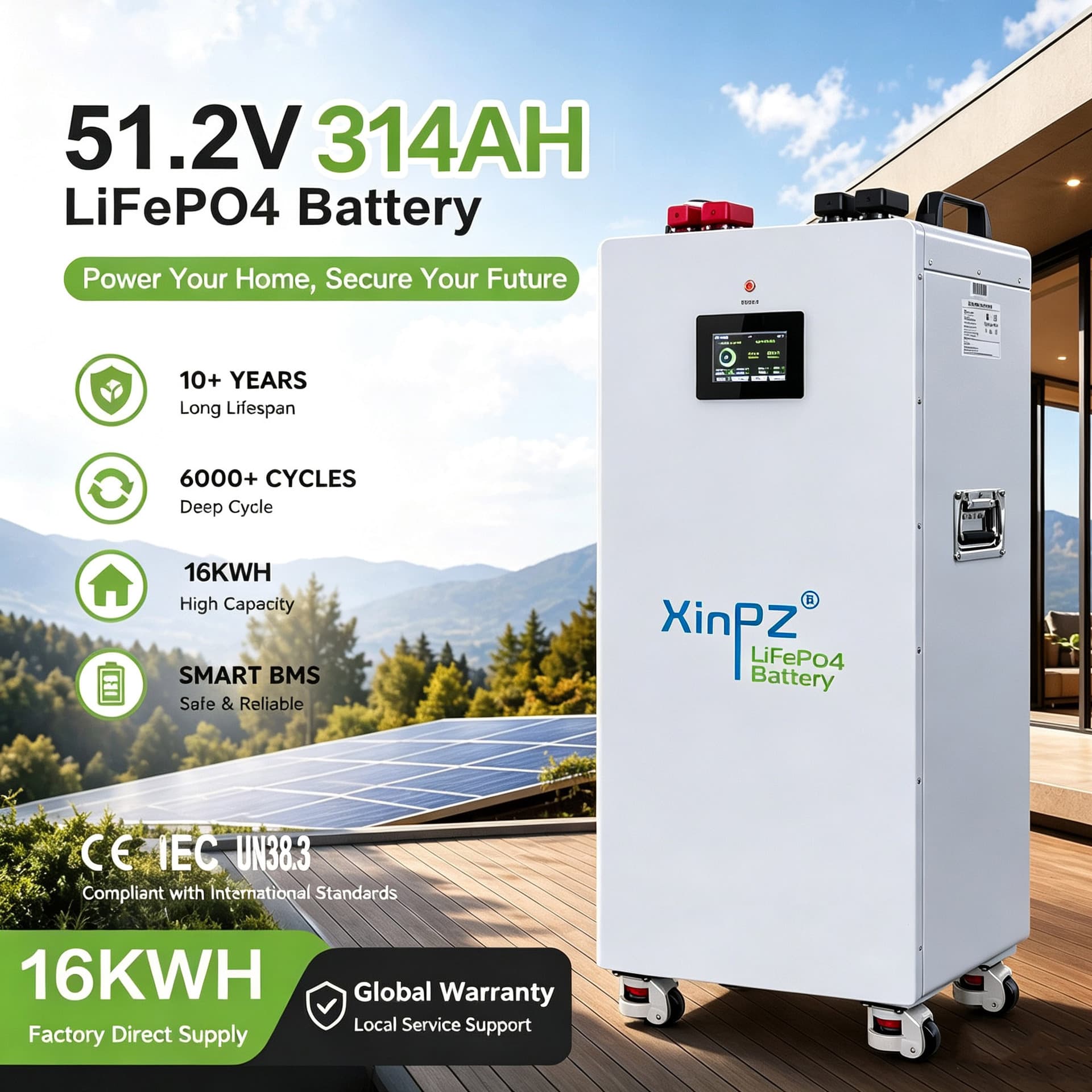 16kWh Home Energy Storage LiFePO4 Battery Solar Battery Lithium Battery LiFePO4