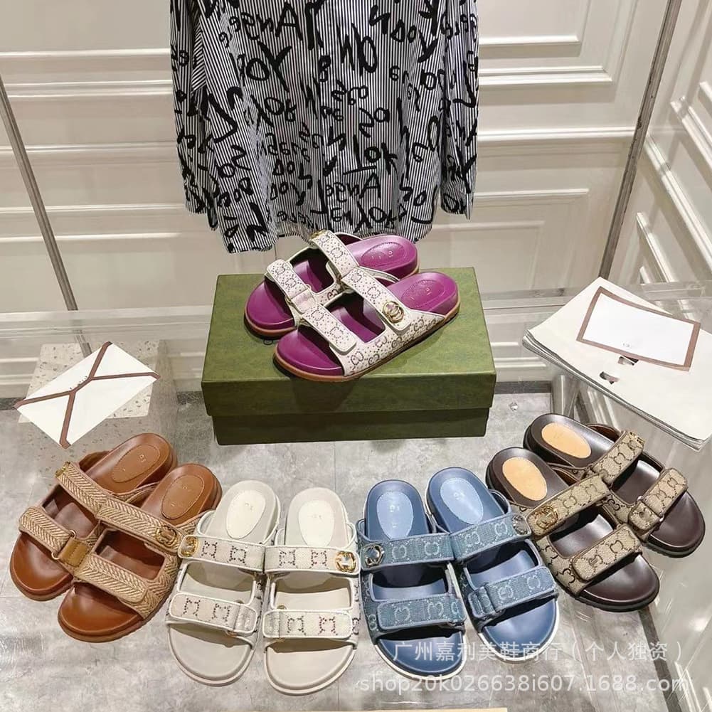 G Brand's New Versatile Casual Sandals for Women, Thick-Soled Velcro Flat Sandals, Breathable and Comfortable Roman Beach Half-Slippers