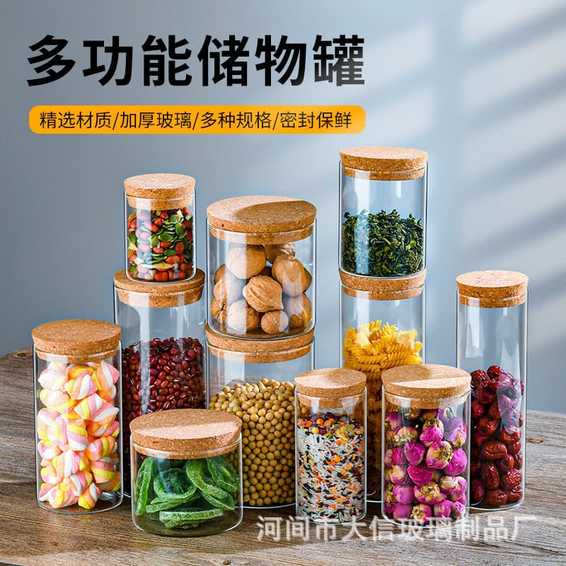 Wholesale Cork Glass Seal Jar Glass Herbal Tea Tea Set Straight Cylinder Flower Tea Can Tea Leaf Can Candy Storage Jar