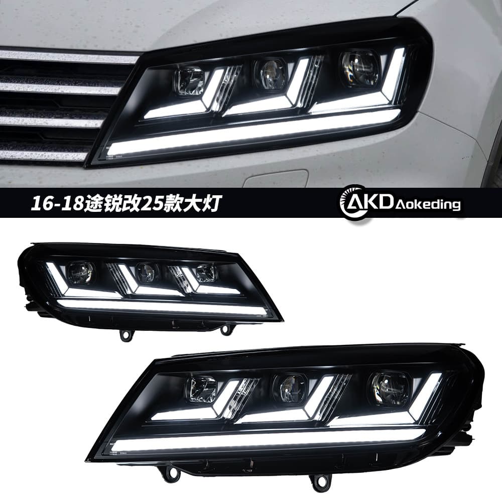 For 16-18 Volkswagen Touareg Headlight Assembly Modified 25 Style LED Daytime Running Light Sequential Turn Signal