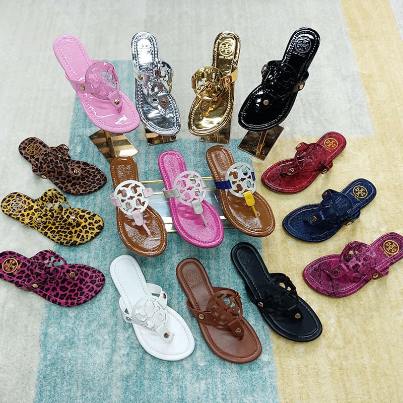 TB Leather Flip Flops Women's Summer American Brand Fashion Women's Slippers Cross-Border
