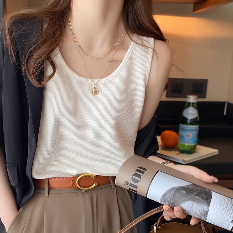 2023 New Style Women's Summer Inner Tank Top Sleeveless White Loose-Fit Vest For Breathability And Comfort