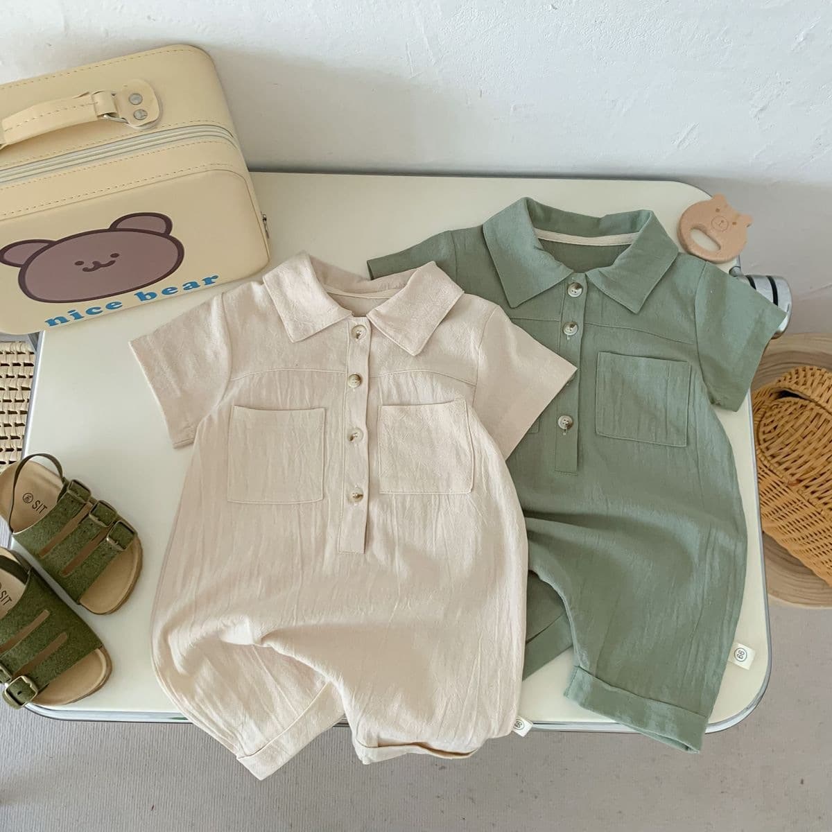 Summer Baby Boy Short Sleeve Romper, Korean Style Infant Bodysuit with Front Snap, Newborn Girl Clothes, Crawling Suit
