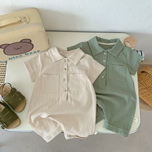 Summer Baby Boy Short Sleeve Romper, Korean Style Infant Bodysuit with Front Snap, Newborn Girl Clothes, Crawling Suit