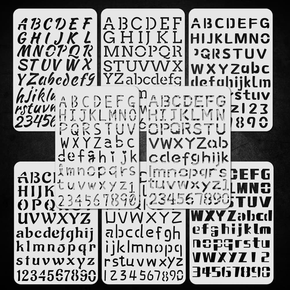 Amazon 8-Piece Journal Letter and Number Templates, DIY Plastic Hollow PET English Alphabet and Number Painting Stencil