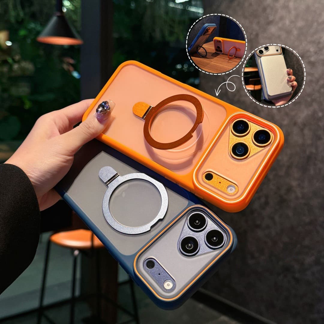 Suitable for iphone17PROMAX frosted magnetic holder mobile phone case Apple 16 skin-feel semi-transparent all-inclusive protective cover
