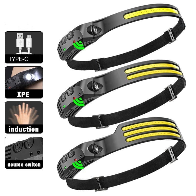 Cross-border outdoor sports silicone headlight induction dual light source wearable flashlight fishing light strong light long life headlight