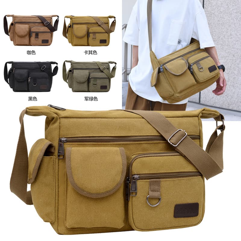 Men's Premium Sling Backpack, Dual-pocket Canvas Cross-border Travel Bag