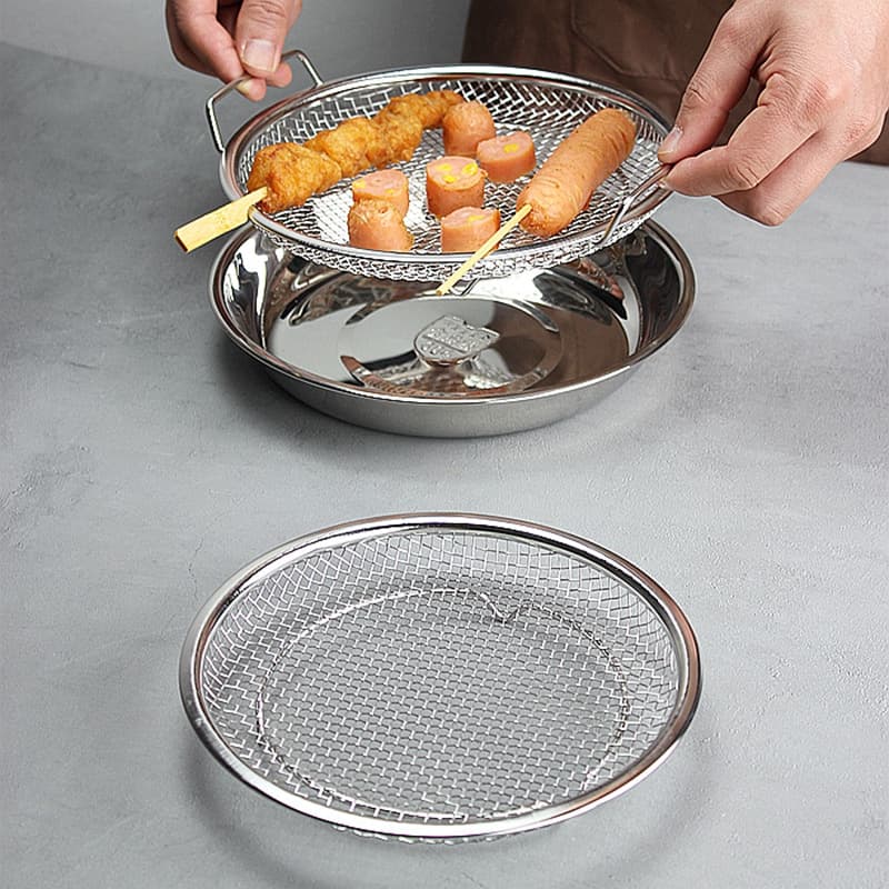 Oil drain artifact stainless steel frying basket oil leak filter kitchen household leak net commercial oil filter binaural mesh screen