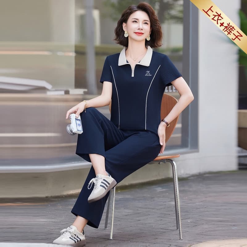 Women's Short Sleeve Sportswear Set for Middle-aged and Elderly, Summer 2026 New Mom's Short Sleeve T-shirt Casual Top T-shirt
