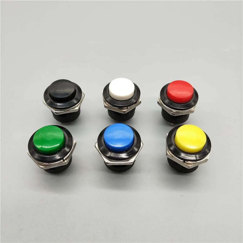10 self-resetting 16mm push-button switches, momentary push-buttons, lockable, two-pin round red-green-yellow-blue-white-black, 12V/24V