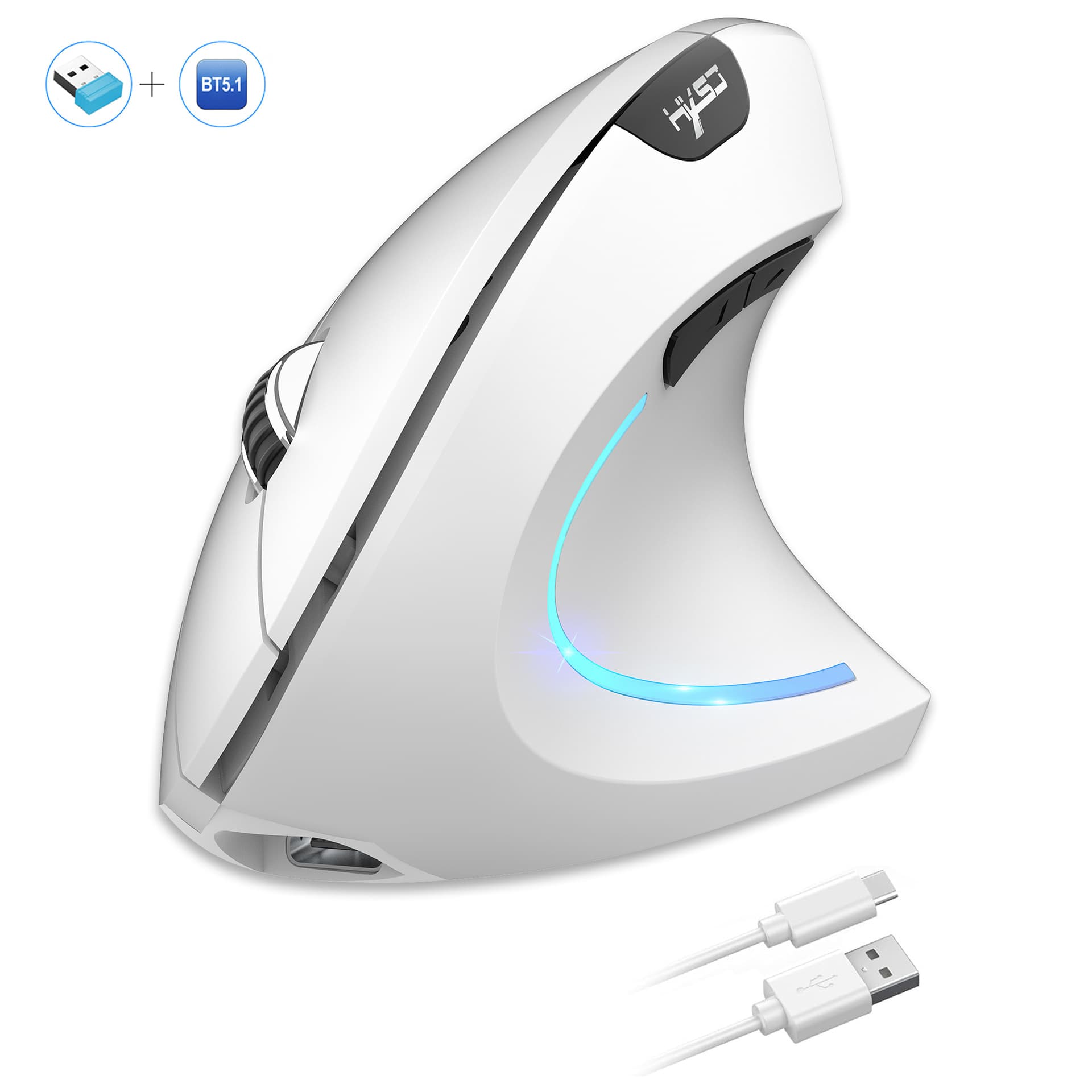 2.4G + BT5.1 Dual-Mode Wireless Vertical Mouse, Silent, Prevents Mouse Hand, 6D, 2400dpi, Cross-Border Stock Available