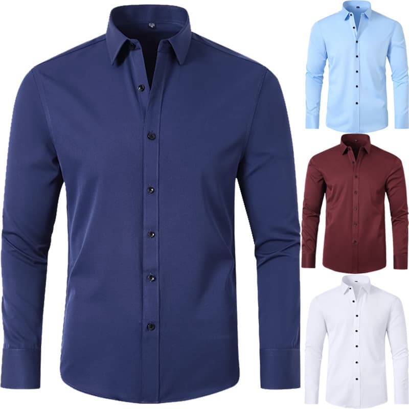 Men's Cross-Border 4-Way Stretch Shirt, Wrinkle-Free, Non-Iron, Simple Business Thin Shirt for Amazon Export