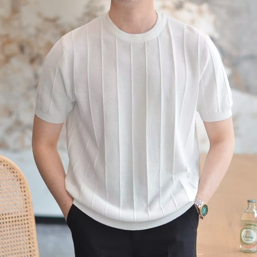 New solid color 2026 short-sleeved sweater round neck trendy men's versatile pullover half-sleeved bottoming shirt casual summer