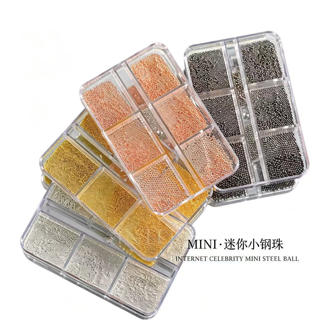 6 grid mini small steel beads nail art accessories small gold and silver box metal ball beads diy nail accessories wholesale