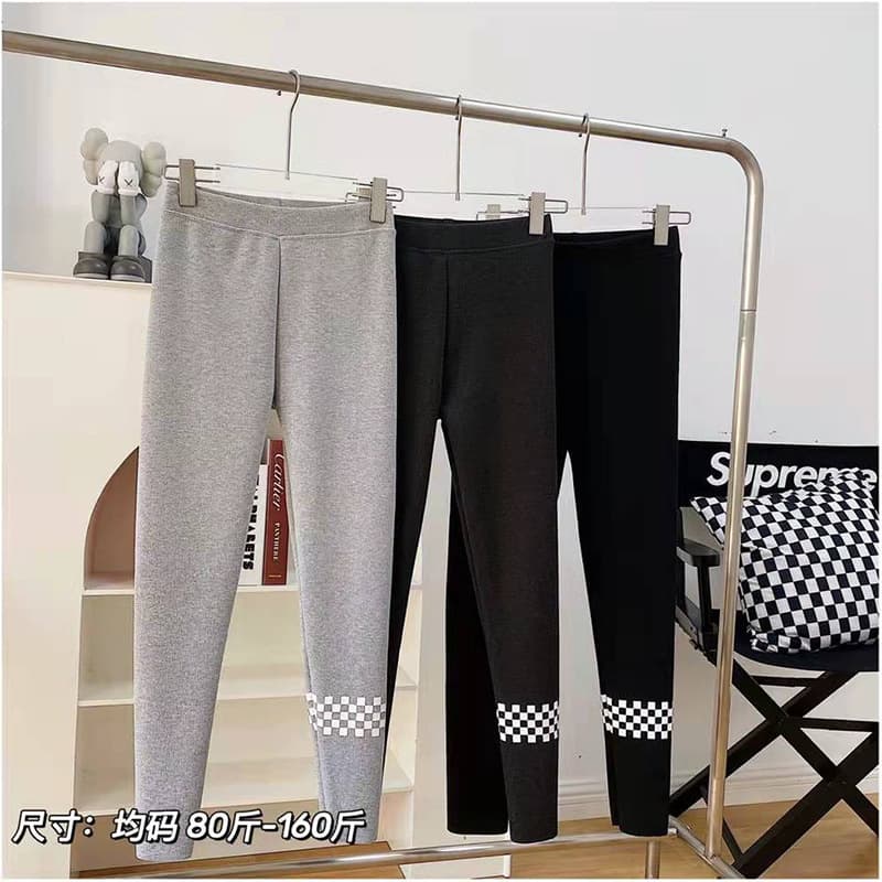 Oli Fleece Checkered Leggings for Women Thick Fleece Outer Wear Fashionable Warm Vertical Stripe Ribbed Slimming Pants
