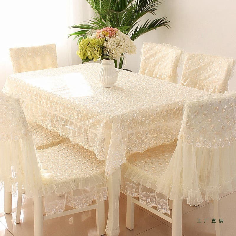 Elegant Lace Tablecloth Fabric Rectangular Dining Table Cloth Chair Cushion Chair Cover Set Table Cover Coffee Table Cloth Chair Cover