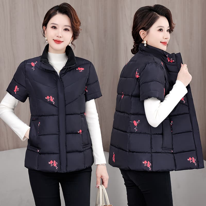 2025 new style cotton coat women's shoulder-protecting vest, half-sleeve warm mother's down cotton outerwear vest, workwear.