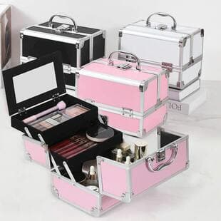 Aluminum makeup case with mirror, large capacity, portable multi-layer small toolbox for professional makeup artists