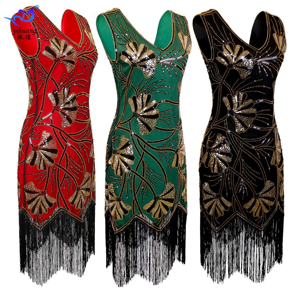 Ball gown 1920s retro sequin dress sequin gown performance wear Latin dance fringe dance skirt party dress