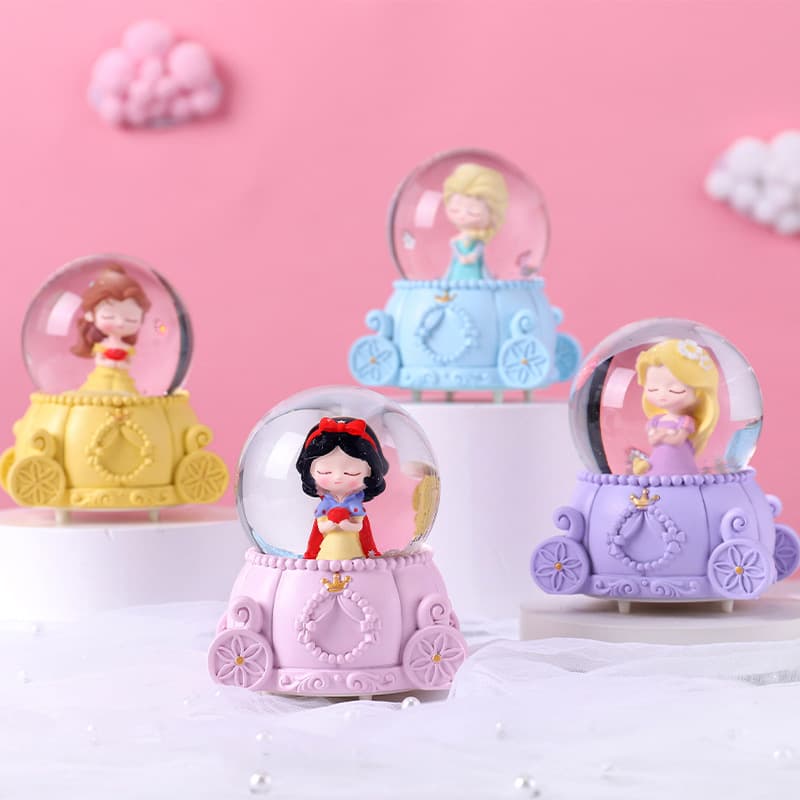 Fantasy Cartoon Pumpkin Car Princess Glowing Snow Crystal Ball Elsa Snow White Fairy Tale World Children's Toy
