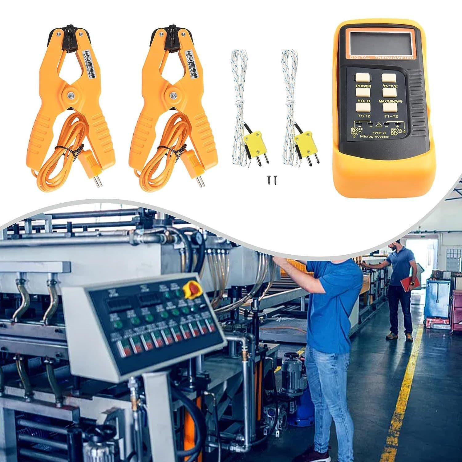 Dual-Channel K-Type Thermocouple Thermometer Temperature Clamp Industrial Thermometer Dual Channel Temperature Meter Contact Type 6802II