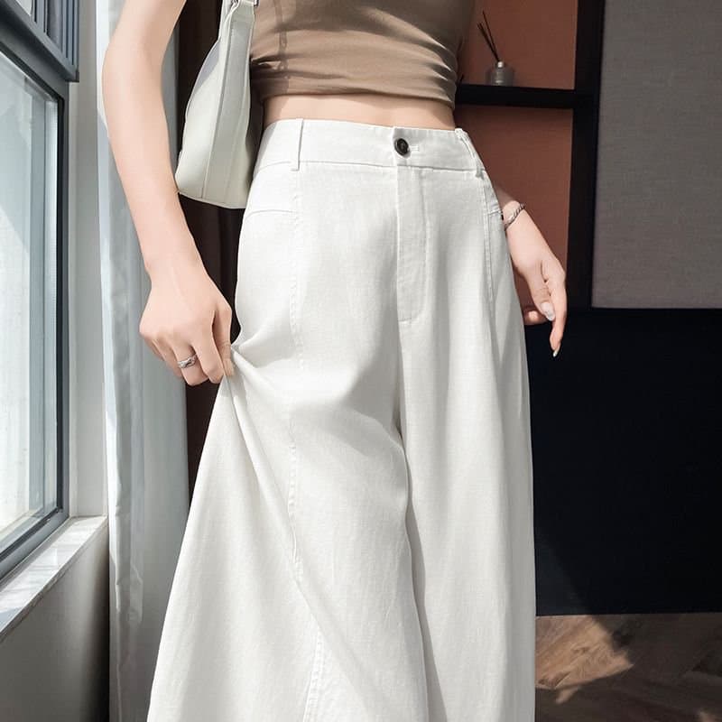 In Stock 2026 Summer New Thin Tencel Wide Leg Pants Casual Sun Protection Straight Leg Ice Silk Linen Curved Leg Pants Women