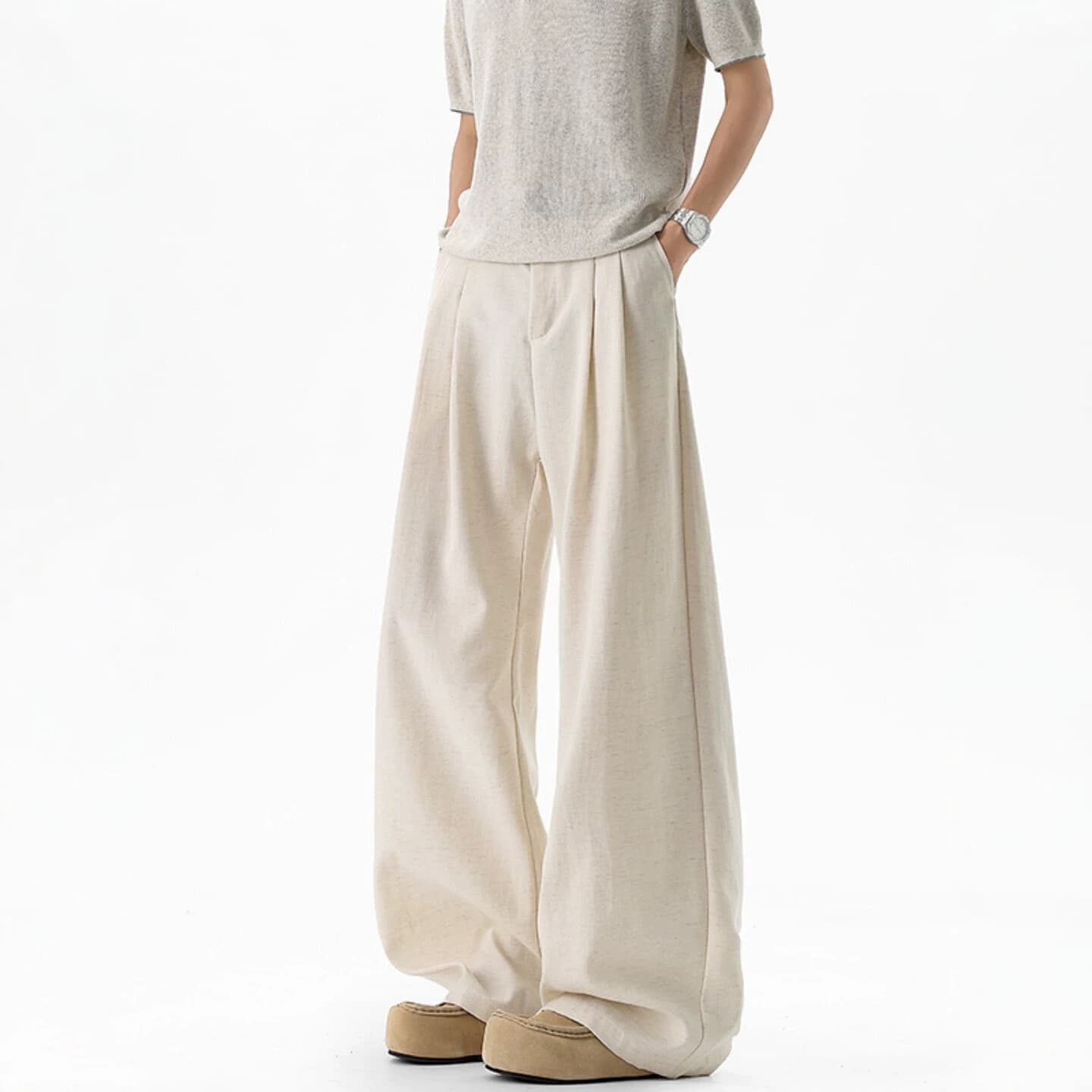 Old money style linen imitation linen trousers for men and women in summer simple drapey breathable casual pants loose straight floor mopping pants