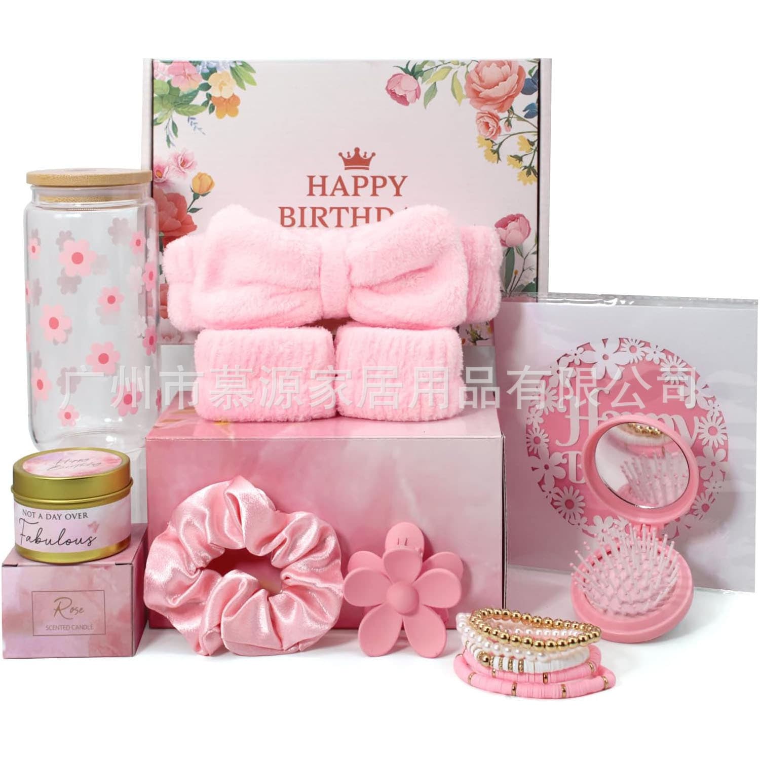 Cross-border best-selling women's gift set Valentine's Day souvenir glass mug hair tie scrunchie aromatherapy candle storage comb