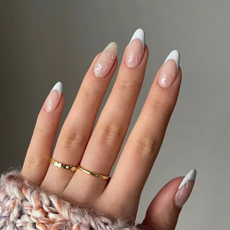 White French Glitter Press-On Nails Wholesale Removable Fake Nails Nail Tips