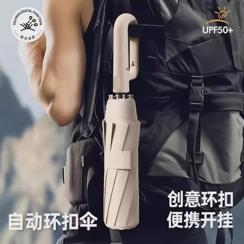 Automatic Portable Ring Buckle Umbrella for Rain and Sun, UV Protection, Windproof Reinforced, Unisex Sunscreen Customizable Advertising Umbrella