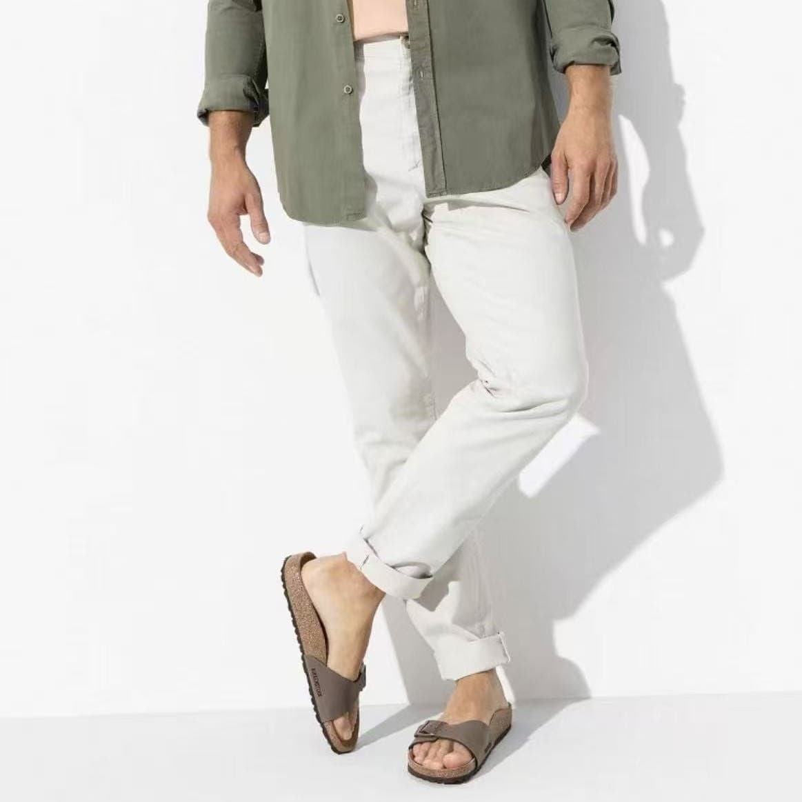 IRKENSTOCK Birkenstock Unisex Flat Sandals, Fashionable and Comfortable Cork Madrid One-Strap Single Buckle Slippers