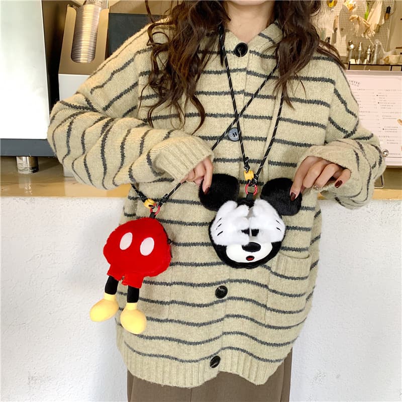 Hanging neck coin purse key storage plush Mickey doll headphone bag card bag Mickey little hand women's handbag bag