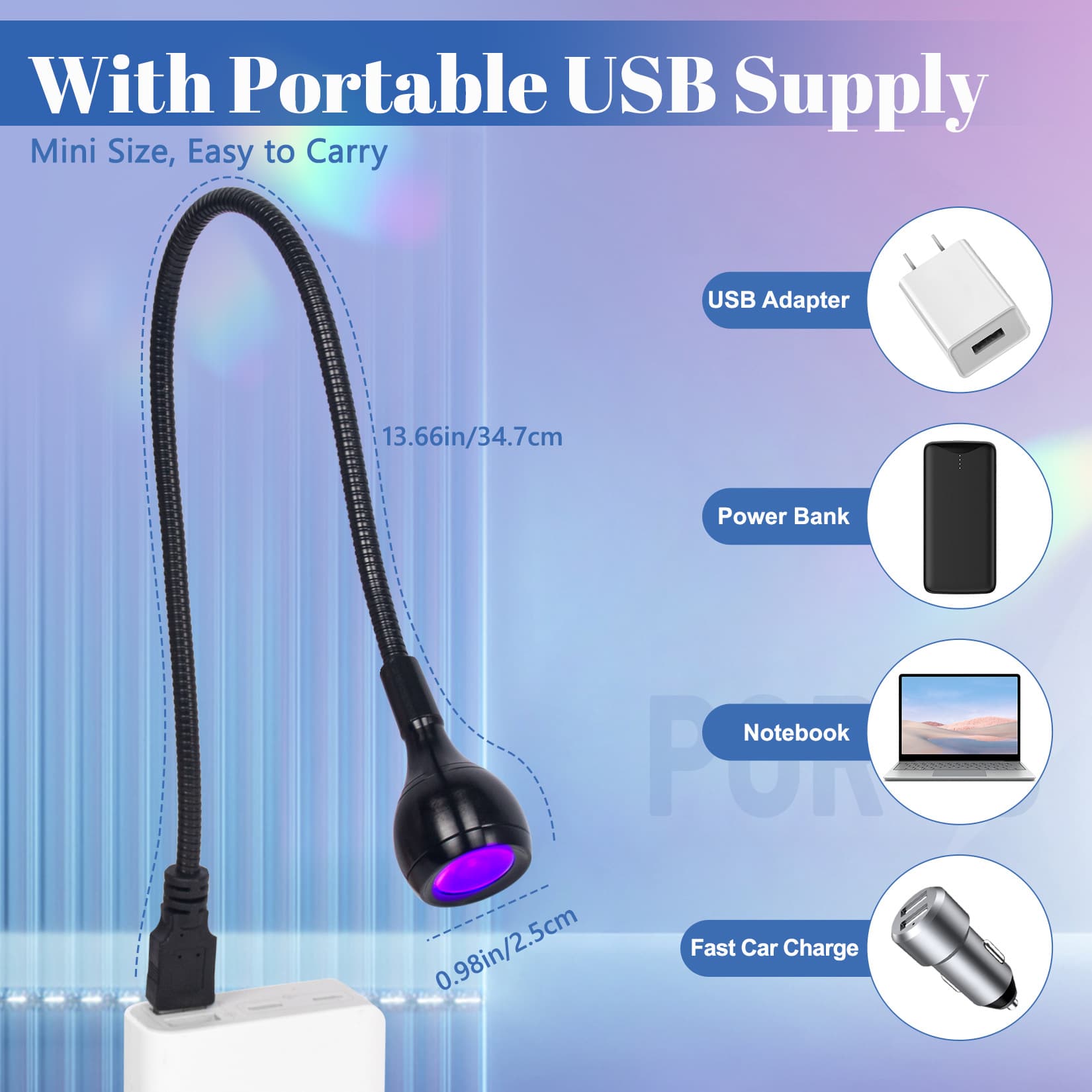 Cross-border Nail Lamp Gooseneck UV Curing Purple Light for Nail Tips, Aluminum Alloy Lampshade, Portable LED Nail Dryer