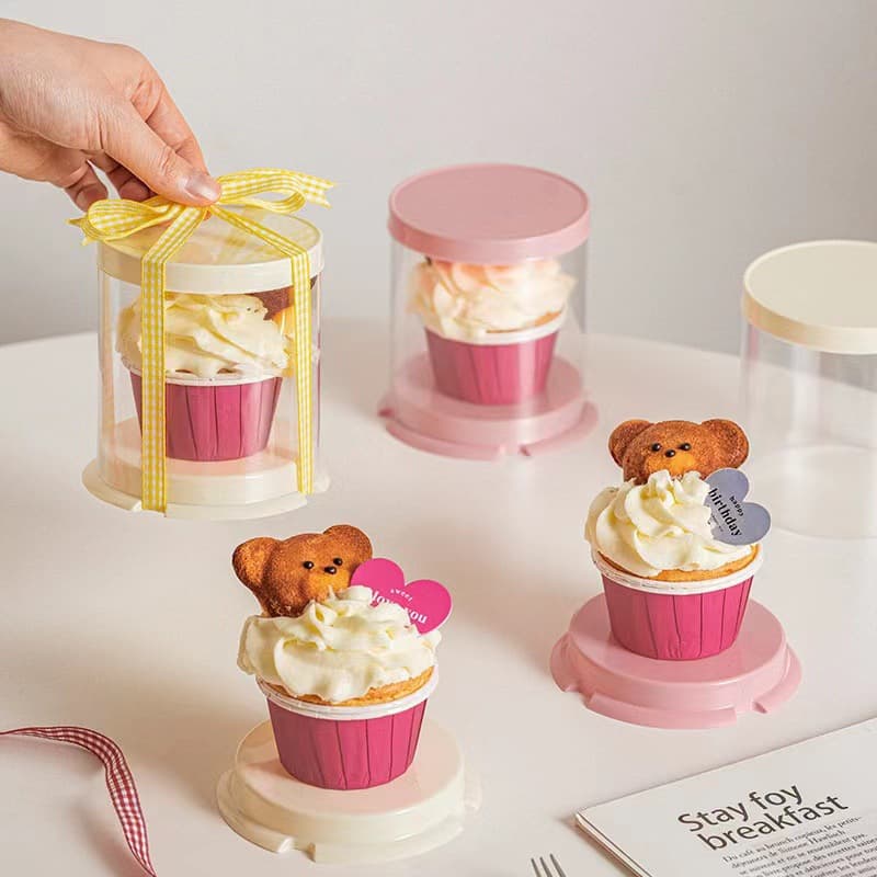 Mini 2/3 inch round small paper cup cake packaging box transparent plastic cake box dessert packaging box