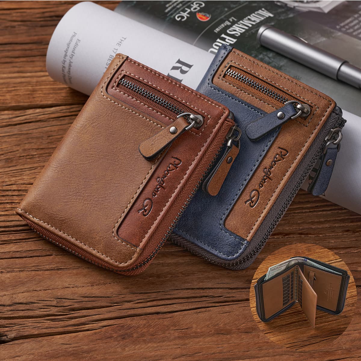 New men's short wallet, simple multi-functional wallet, large capacity retro zipper, 20% off wallet in stock