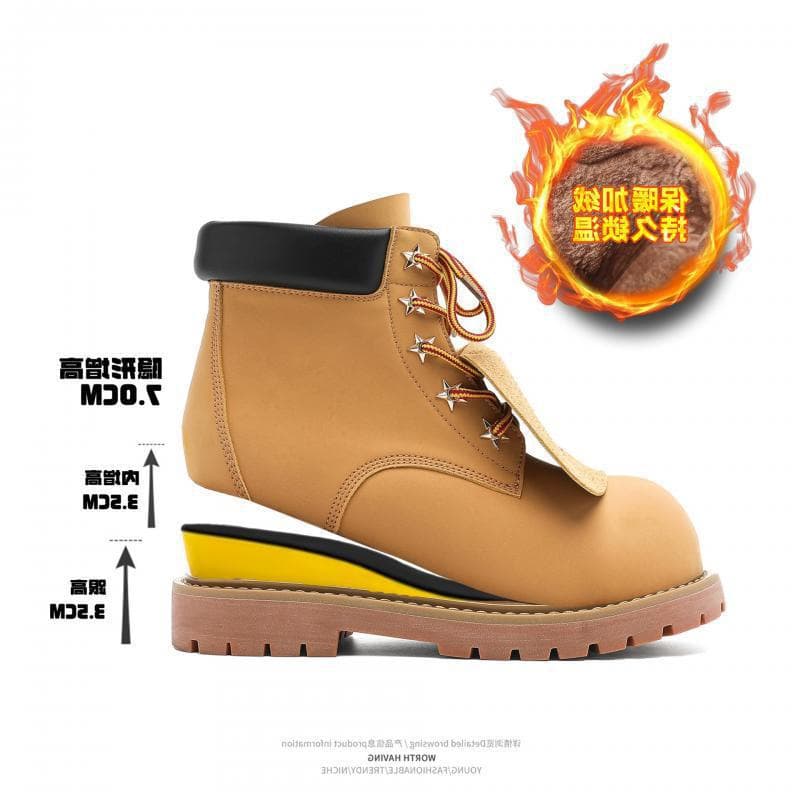 Inner Height-Increasing Mid-Top Couple Boots, Retro Style Classic Work Boots, Outdoor Hiking Yellow Boots, High-Top Martin Boots