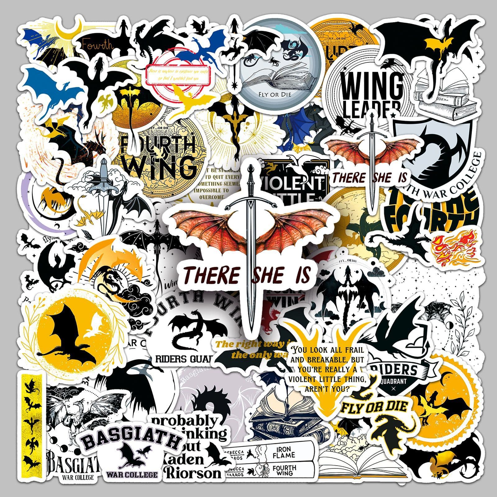 50-Pack Waterproof Novel Fourth Wing Decorative Stickers for Computers and Mobile Phones Adorable Printed Design Craft Supplies