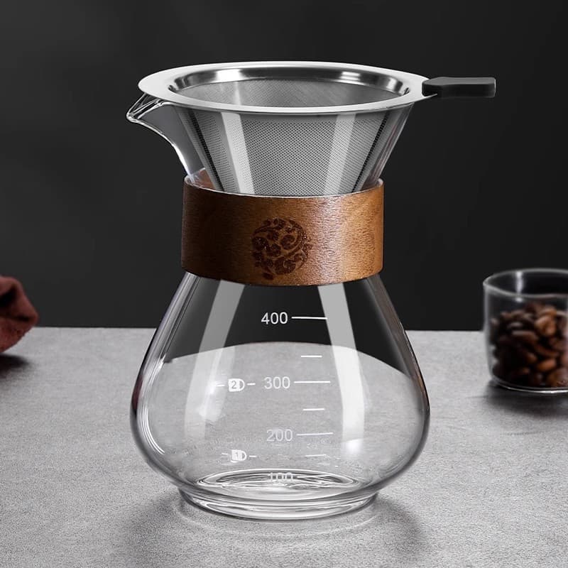 Coffee Sharing Carafe Pour Over Coffee Set Glass Brewing Carafe Drip Coffee Funnel Filter Cup No Paper Filter Cold Brew Carafe