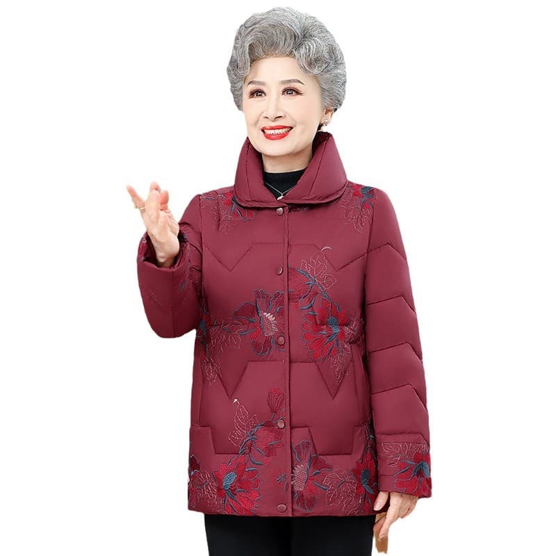 Middle-Aged and Elderly Women's Down Jacket Mother's Winter Coat Warm Thickened Grandma Wear Cold-Proof White Duck Down Padded Jacket Clothing