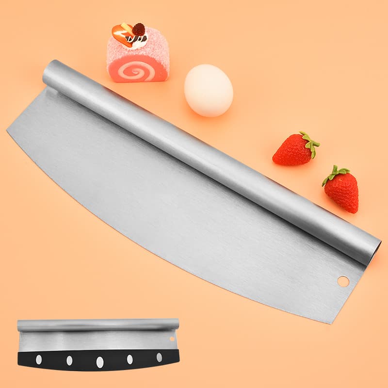 Stainless Steel Pizza Cutter Multi-Purpose Nougat Pancake Cutter Baking Rolling Cutter Half-Circle Pizza Rocker Knife + Protective Cover