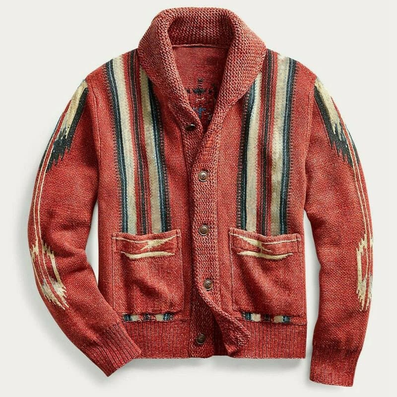 Amazon Independent Store New Autumn/Winter Men's Clothing European and American Retro Jacquard Lapel Knit Sweater Men 0022