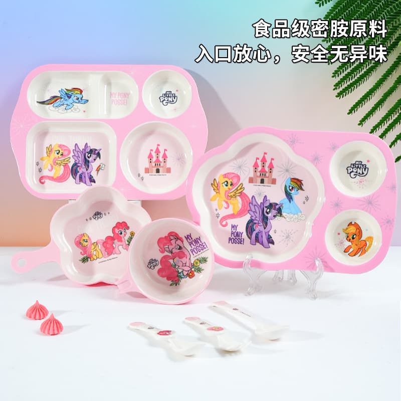 Pony Polly Food Grade Melamine Tableware Household Cartoon Children's Bowl Kindergarten Kids Tableware Divided Plate Wholesale